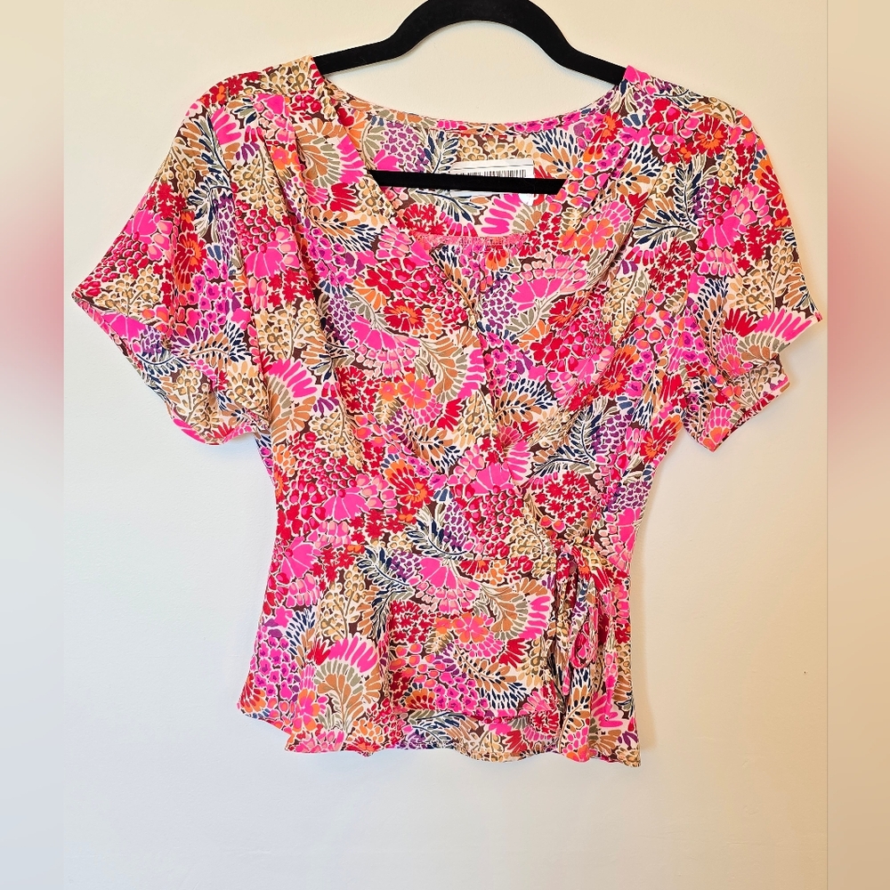 NWT Floral Pink Wrap-Style Women’s Top